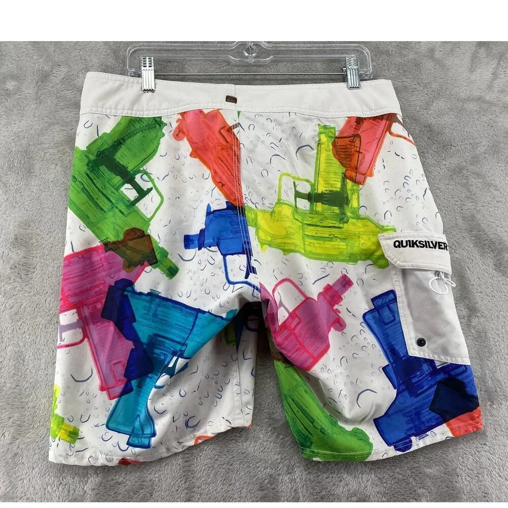 Quiksilver Cypher Series Board Shorts Water Gun Print White Multicolor Size 33